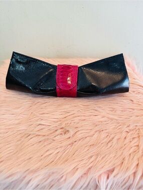 Black Clutch with Fuchsia Croc Accent Wristlet